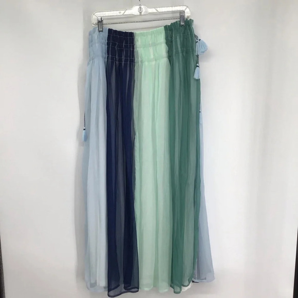 Neiman Marcus Women’s Blue Green A-Line Maxi High Rise Boho Skirt NWT Size L - Picture 2 of 7